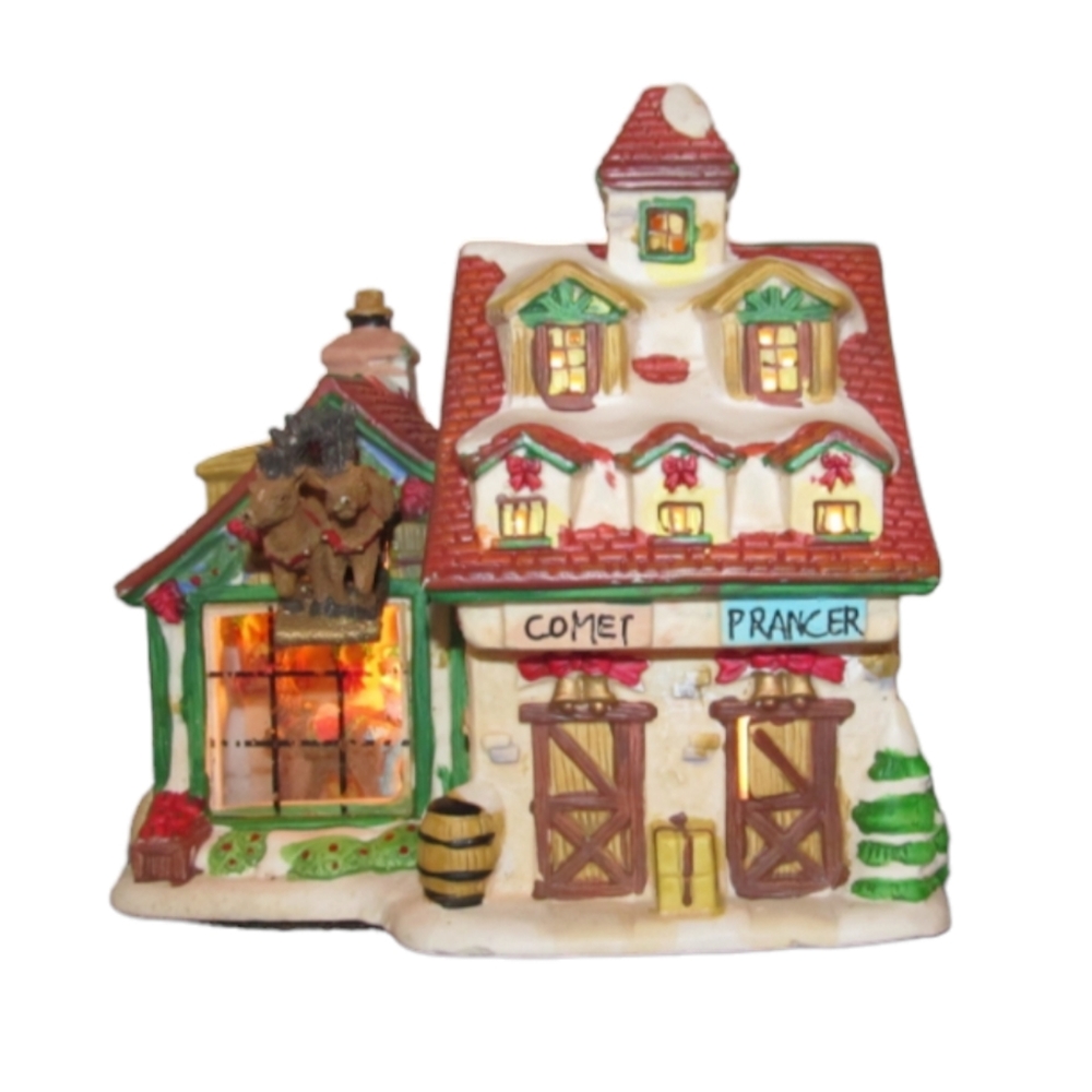 Enchanted Christmas Village "Santa's Stables" Porcelain Lighted House